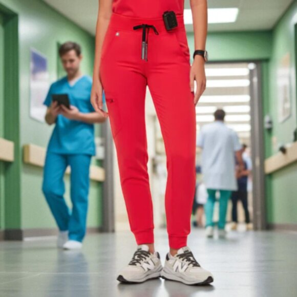 FIGS Zamora Jogger Scrub Pants in Neon Red XXL Petite - Picture 1 of 6